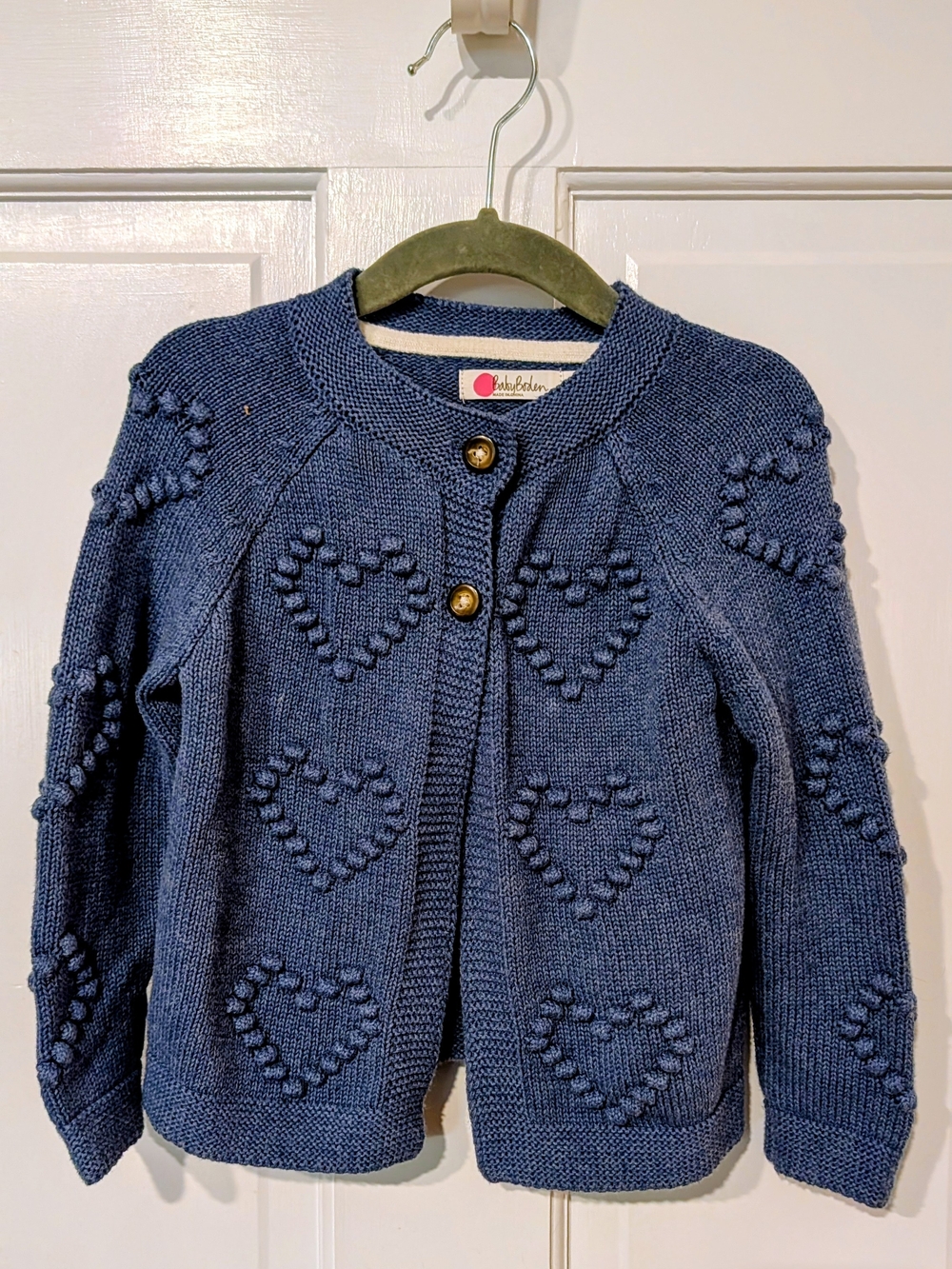Baby Boden Navy Heart Popcorn Knit Cardigan